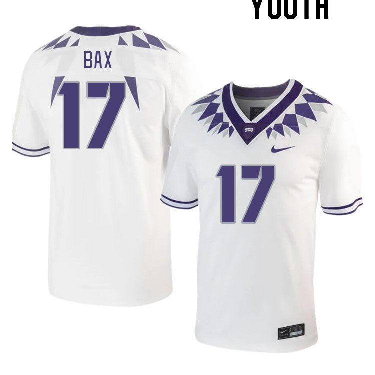 Youth #17 Jonathan Bax TCU Horned Frogs 2023 College Footbal Jerseys Stitched-White - Click Image to Close